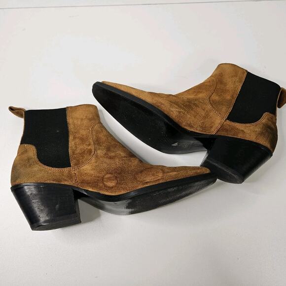 Everlane Suede Ankle Boot Block Heel Brown 6.5 M Western Cowgirl Boho Italy Made - Picture 7 of 9